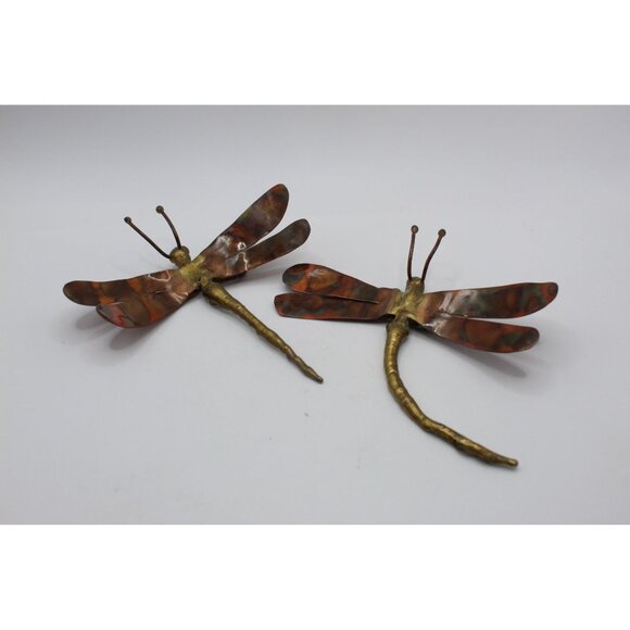 Copper and Brass Dragonfly Wall Art – Pair of Handmade Insect Sculptures, 4.5x5 - Picture 1 of 4